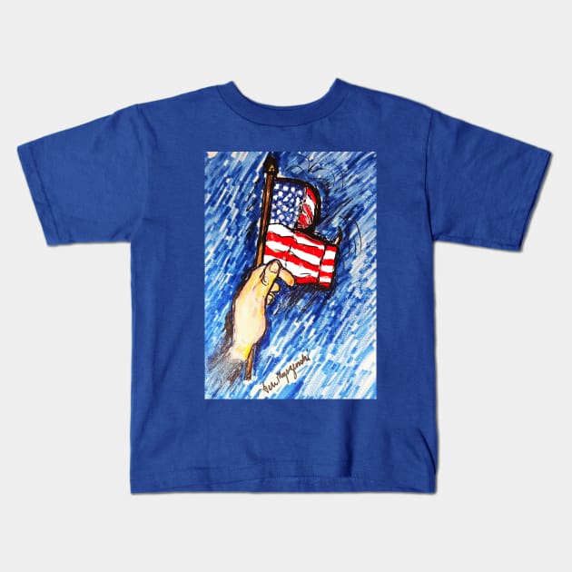 American Flag USA Kids T-Shirt by TheArtQueenOfMichigan 